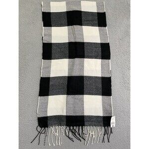 Steve Madden Scarf Womens One Size Gray Black White Plaid Long Soft NWT